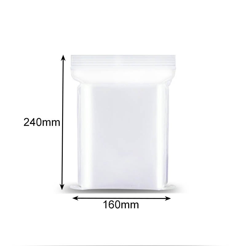 Resealable Zip Poly Bags 160x240mm Clear - 1000/Pack - dimensions